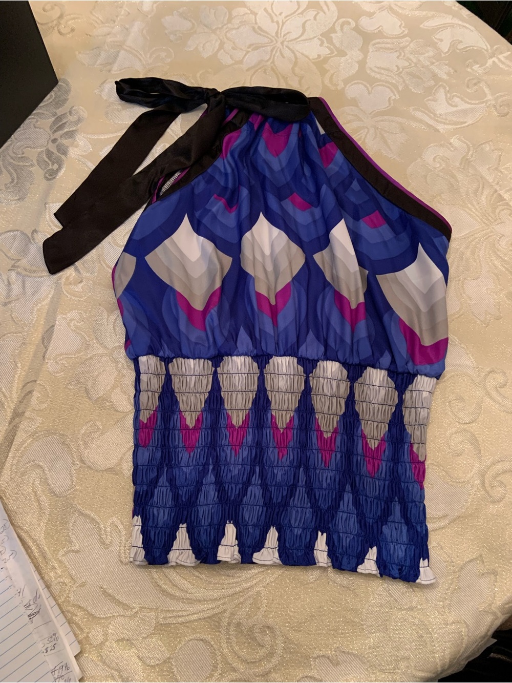 XOXO Blue & Purple Geometric Halter Top with Black Tie
